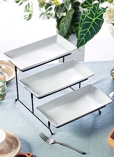 LYEOBOH Tiered Serving Stand and Platters Set, Large Tiered Tray Stand, 3 Tier Serving Tray with Collapsible Sturdier Rack, 12 Inches Tier Serving Platter for Party, Display, Dessert, and Cupcake - color: Black, style: 12inch Rectangle platter