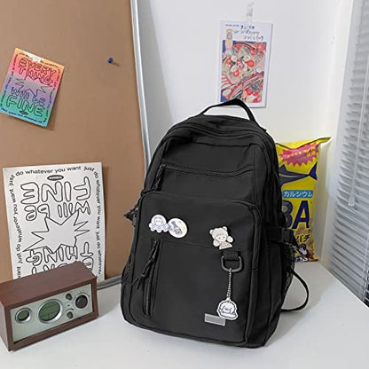 GAXOS Cute Aesthetic Backpack for School Girls Middle Student Bookbag - color: Black2