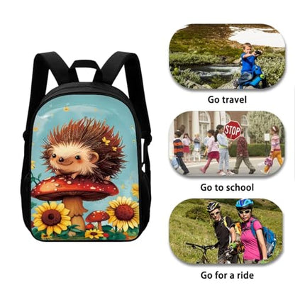 Cute Hedgehog Backpack for Girls Boys Mushroom Sunflower School Bag Set with Lunch Box Pencil Case Water Bottle Holder Elementary Schoolbag Primary Middle School Bookbag Nice Gifts - color: Cute Hedgehog Mushroom Sunflower