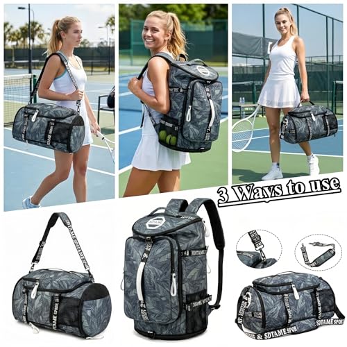 Gym Duffle Bag Backpack with Shoe Compartment,4 ways Travel Backpack for Women and Men,Multi-Functional Weekender bag with Waterproof Layer&Laptop Compartment for Fitness, Travel,Camping - color: Silver