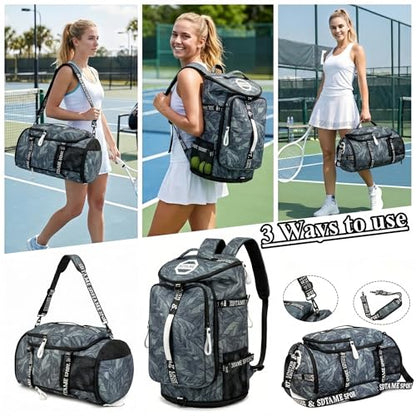 Gym Duffle Bag Backpack with Shoe Compartment,4 ways Travel Backpack for Women and Men,Multi-Functional Weekender bag with Waterproof Layer&Laptop Compartment for Fitness, Travel,Camping - color: Silver