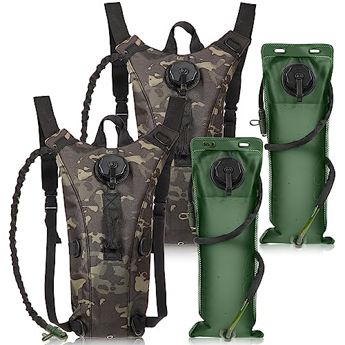Sanwuta 2 Pcs Hydration Backpack with 3 Liter Water Bladder Tactical Lightweight 17.72 x 7.87 Inch Hydration Pack Backpack Water Backpack Hydration Bag Water Bag for Hiking Running - color: Black Camo