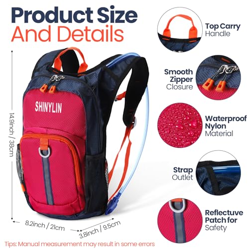 Shinylin 2 Pcs Kids Hydration Backpack with 1.5L Water Bladder Lightweight Kids Hiking Backpack Water Rucksack for Boys Girls Climbing Running - color: Red, Purple, style: Classic