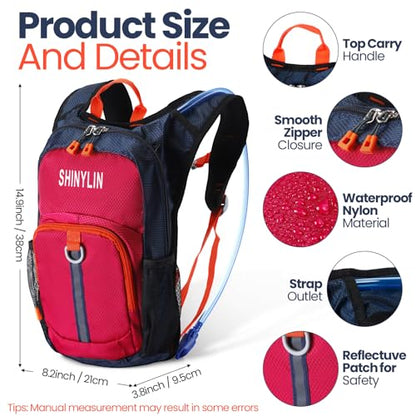 Shinylin 2 Pcs Kids Hydration Backpack with 1.5L Water Bladder Lightweight Kids Hiking Backpack Water Rucksack for Boys Girls Climbing Running - color: Red, Purple, style: Classic