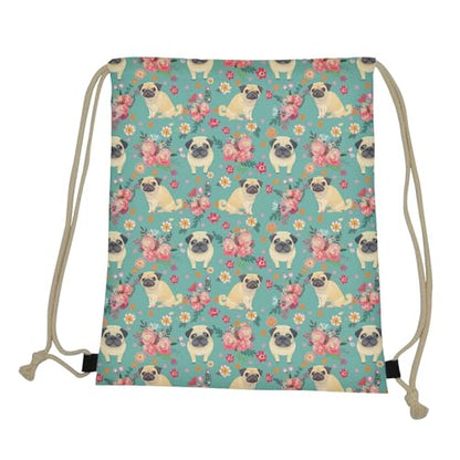 Upetstory Fun Pug Dog Floral Print Drawstring Backpack Shoulder Bags Lightweight Gym Bag Sackpack for Women Girls - color: Pug Dog