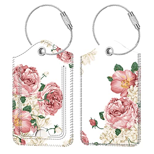 Fintie Luggage Tags, Privacy Cover ID Label with Stainless Steel Loop and Address Card for Travel Bag Suitcase, Flower Festival (2 Piece) - color: Flower Festival