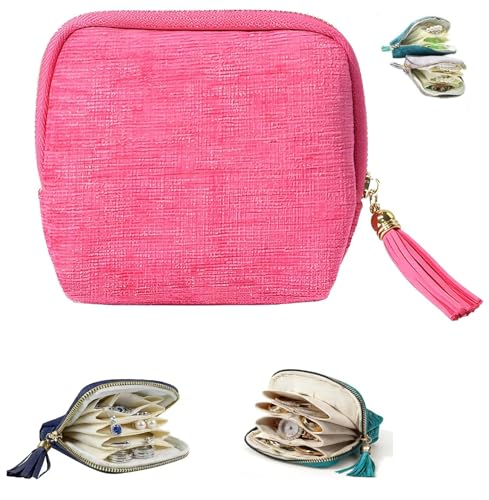 Travel Jewelry Case, Small High-End Large-Capacity Tassel Storage Bag Gifts for Women, Pouch Bags with Zipper, Velvet Jewelry Organizer Storage Bag for Bracelet Rings Earring (Light Red) - color: Light Red