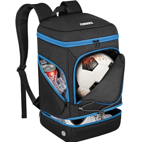 Soccer Bag - Soccer Backpack with Ball Holder,Sport Equipment Bags gifts for soccer stuff Water resistant Includes Separate Cleat Fit Basketball Volleyball Football - color: sport soccer bag 2025 BLACK BLUE