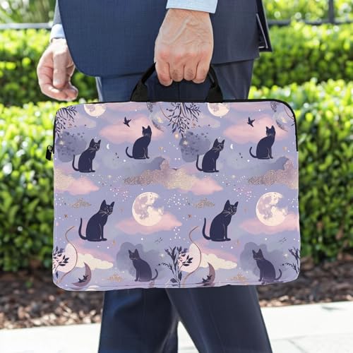 15-Inch Laptop Sleeve – Stylish, Lightweight, Shockproof, Water-Resistant Case for Lenovo, HP, Dell, Asus Notebooks - Cute Cat and Moon - color: Cute Cat and Moon