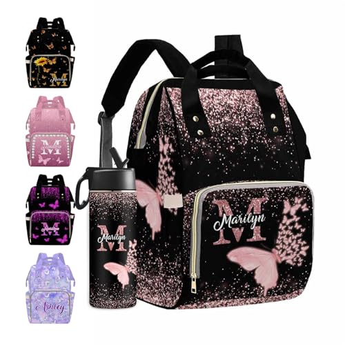 MyPupSocks Customize Butterfly Backpack for Girls, Personalized Monogram Diapering Bag Backpack Nappy Baby Bags Casual Daypack Travel Shoulder Bag for Unisex Hiking Camping Work Outdoor - color: Color 03