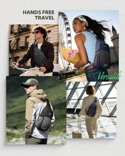 WATERFLY Packable Crossbody Sling Bag: Small Lightweight Travel RFID Blocking Sling Daypack with Water Bottle Holder - Shoulder Chest Bag Backpack for Women Men Hiking Traveling Theme Parks - color: Blue