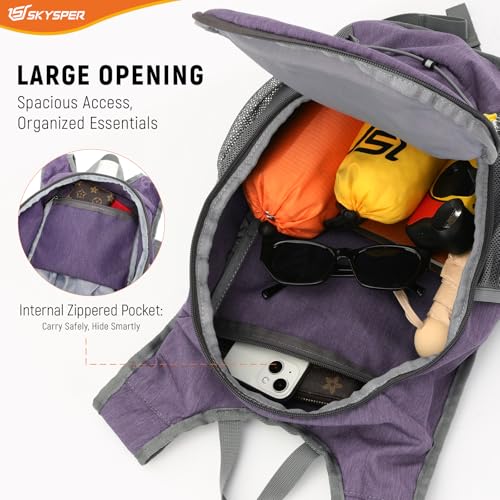 SKYSPER 15L/20L Foldable Hiking Backpack Lightweight Packable Travel Daypack with Chest Strap Small Folding Pack for Walking - color: Purple, size: 20l