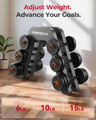 FEIERDUN DS2 Adjustable Dumbbells, 20/30/40/45/70/90lbs Free Weight Set with Connector, 5 in1 Dumbbells Set Used as Barbell, Kettlebells, Push up Stand, Weight Plate, Fitness Exercises for Home Gym Suitable Men/Women - style: B.30LB(15LB Pair)