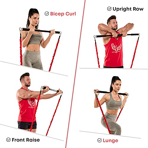 Resistance Band Bar for Fitness – Workout Bar for Exercise, Squat, Biceps, Triceps, Shoulders, Back – Adjustable 3 Parts Bar for Resistance Bands – Durable Portable Steel Pilates Resistance Bar