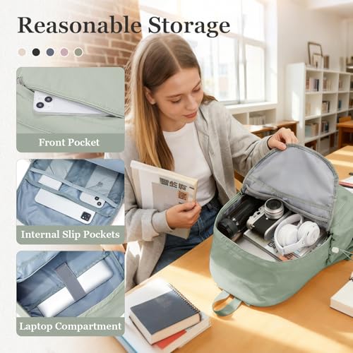 Simple School Backpack For Women Men Aesthetic Medium Backpack Lightweight Casual Daypack College Backpacks Cute Bookbag for Teens Girls Boys Basic Bagpack（Green） - color: Green
