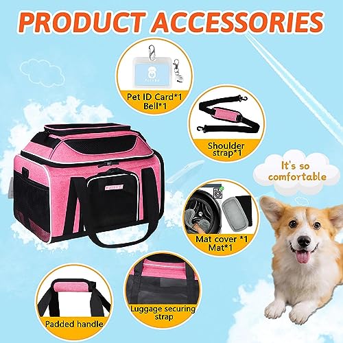 Petskd Top-Expandable Pet Carrier 17x11x9.5 Inches Alaska Airline Approved, Soft-Sided Carrier for Small Cats and Dogs with Locking Safety Zippers and Anti-Scratch Mesh(Pink) - color: Pink, size: 17.0"L x 11.0"W x 9.5"H