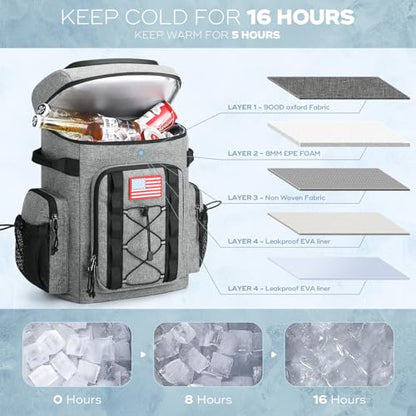 Maelstrom 35/50 Can Insulated Backpack Cooler, Leakproof Soft Lunch Ice Bag - color: Grey, size: 35 Can