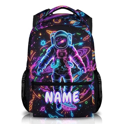 Astronaut Backpack Personalized School Backpacks for Kids Boys, Cool Planet Custom Bookbag for Kindergarten Primary Elementary - color: Black