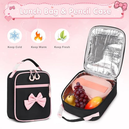 ACESAK Girls Backpack - 3PCS Backpack for Girls Cute School Backpacks for Girl Kindergarten Elementary Preschool Middle Kids School Bags with Lunch Box Pencil Case Set (Black Pink) - color: Black Pink