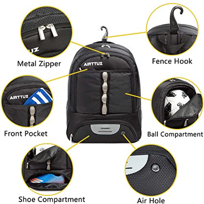 Youth Soccer Bag Outdoor Sport Backpack for Soccer, Basketball,Volleyball with Shoes and Ball Compartment. - color: Black