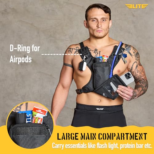 Elite Hydra Running Chest Pack w/ Gun Holster, Phone Holder Touch Friendly, Camera Pocket for Men/Women Lightweight Hydration Vest Chest Rig w/ Water Bladder for Marathon, Cycling, ADV Camping, Skiing - size: Small
