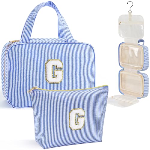 YOOLIFE Graduation Gifts for Her - Hanging Toiletry Bag for Women, Travel Toiletry Bag Makeup Bag, Personalized Travel Essentials for Women - Letter G, Blue - color: Blue, style: G