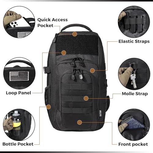 DBTAC Tactical Personal Defense EDC Bags & Packs | 10L Military Shoulder Backpack with Sling for Concealed Carry, Range, Travel, Hiking, Outdoor Sports (Black Obsidiann) - color: Black Obsidian