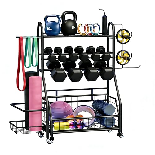 Dumbbell Rack, 400LBS Weight Rack for Dumbbells Kettlebells, Adjustable Home Gym Storage for Yoga Mat&Ball Foam, All in One Workout Equipment Storag for Yoga Studio Home