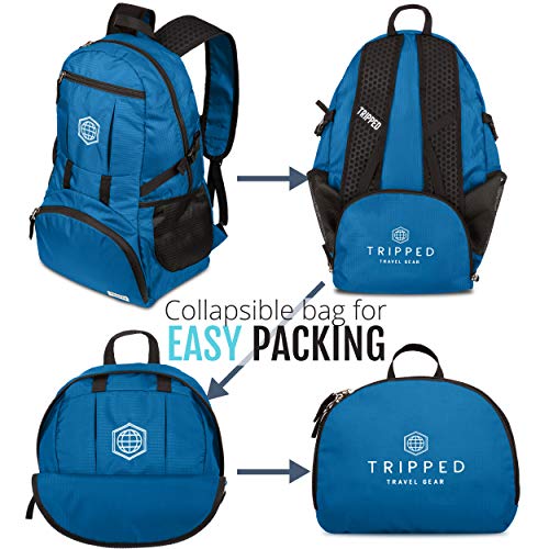 TRIPPED Travel Gear Traveling Backpack- Foldable Collapsible Lightweight Backpack for Travel (Light Blue) 35 liters - color: Tropical Blue