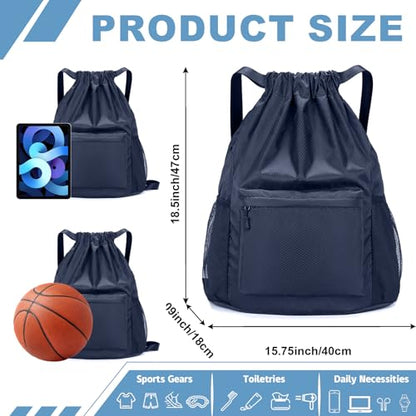 Tygelluis Drawstring Backpack, Waterproof Gym Bag with Water Bottle Pocket for Women Men, Pull String Sport Bag for Swim, Soccer and Basketball,Navy - color: Navy1