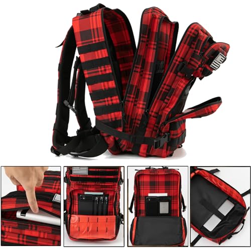 QT&QY 45L Military Tactical Backpacks Molle Army Assault Pack 3 Day Bug Out Bag Hiking Treeking Rucksack… - color: 2.7 Red Plaid