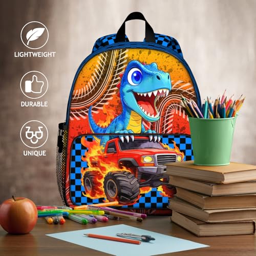 Kids Dinosaur Backpack Boys Fire Cars School Bag for Girls Kids Lightweight Bookbag with Adjustable Buckled Chest Straps for Preschool Kindergarten Elementary - color: Car Dinosaur 01