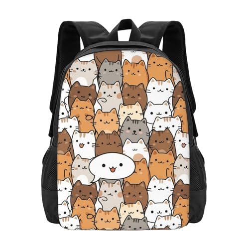 Laptop Backpack Cute Anime Cat Face, Cushioned Back Panel, Front Zip, for Daily Commute & Outdoors - color: Design (409)