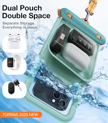 TORRAS IP68 Waterproof Phone Pouch Double Space, Floating Waterproof Phone Case with Lanyard for iPhone 17 Pro Max 16 15 S26 S25, Phone Dry Bag Vacation Cruise Travel Essentials 7.0'', Glacier Sprint - color: Glacier Sprint