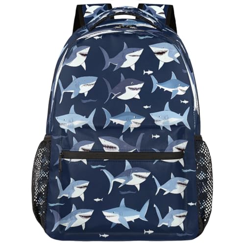 Kids School Backpack Funny Sea Sharks Animal Large Bookbag for Elementary Students Boys Girls Lightweight Travel Casual Daypack Water Resistant Outdoor Hiking Sport Rucksack - color: Funny Sea Sharks Animal