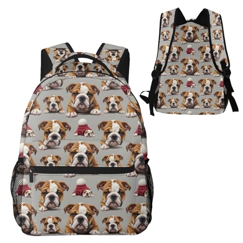 Water Resistant Hiking Backpack English Bulldog Puppy Dog Art, Outdoor Sports Daypack with Side Water Bottle Pocket for Travel and Beach - color: Pattern (749)