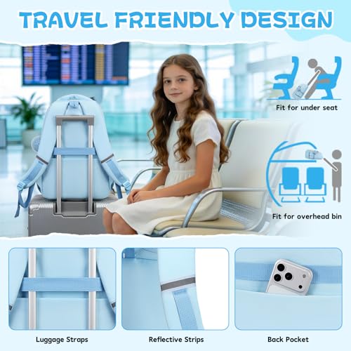 MUSEVOS Girls Backpack, Kids Backpack for Girls, School Bookbag for Teens Age 6-15, Large Capacity Water Resistant Backpack for Elementary to High School, Cute Travel Daypack, Blue - color: Blue