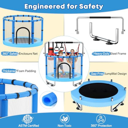 Toddler Trampoline for Kids, 440lbs Kids Trampoline with Net, Trampoline Indoor Outdoor playset with Adjustable Gymnastics Bar, Easy Assembly