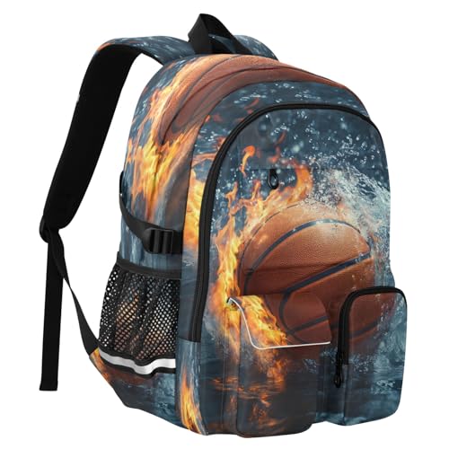 Bolaz Basketball Water Flame Travel Backpack 14 Inch Laptop Computer Bag Sturdy School Bag College Bookbag