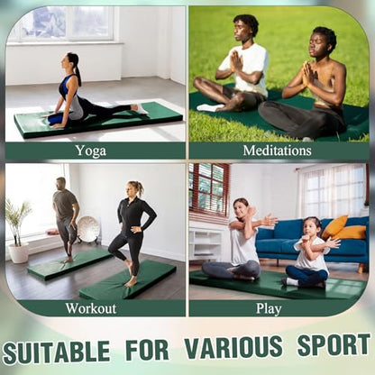 Lyrow 3 Inch 72"x 24" Thick Foldable Yoga Mat with Carry Strap, Non-slip Portable Foam Gym Mat for Yoga, Pilates and Stretching - color: Dark Green