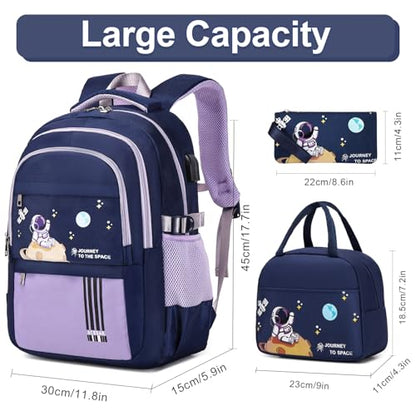 ACESAK Backpack for Girls - Girls Backpack Schoolbag for Kids Children Teens Elementary Middle School Bags, Waterproof Lightweight Kids Bookbag Backpacks Casual Daypack with Lunch Bag Set(Purple) - color: Purple