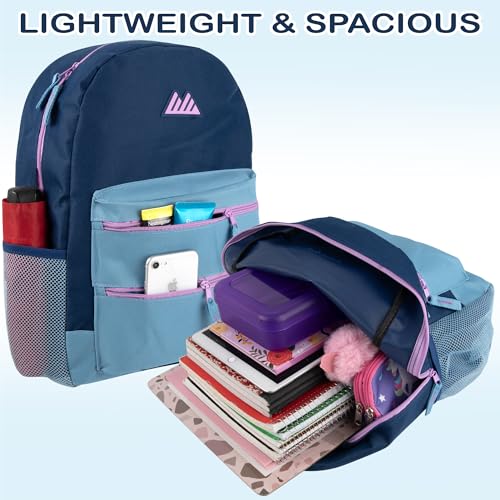 Summit Ridge Colorful Big Backpack for School Kids, Multi Pocket Backpack for Elementary, Middle School Girls, Boys with Padded Straps (Navy/Teal) - color: Navy/Teal