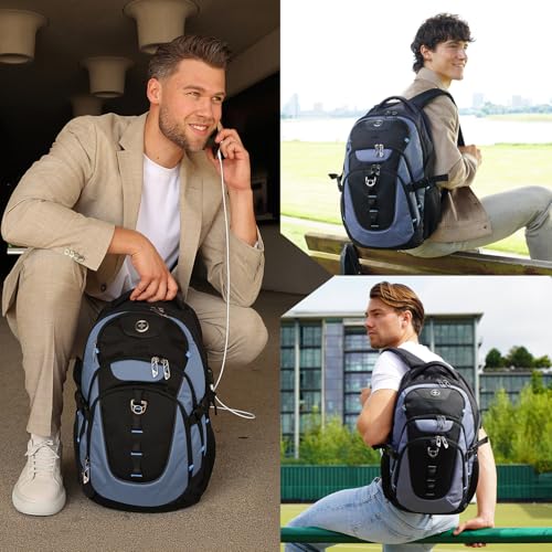 Swissdigital Design Laptop Backpack, Travel Backpack with USB Charging Port Fits 15.6 inches Computer, 31L College School Bookbag for Men,Haze Blue/Black | SD803-16 - color: Haze Blue/Black
