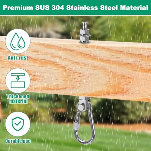 SELEWARE 4Pcs Heavy Duty Swing Hangers, 1500LB Capacity Stainless Steel Swing Set Hooks for Wood/Steel Beam, 5" x M2/5" Porch Swing Hardware for Playground Swing Hammock Chair Yoga Silk Punching Bag - color: 4 Pack Swing Hangers (5" X M2/5" Threaded Rod)