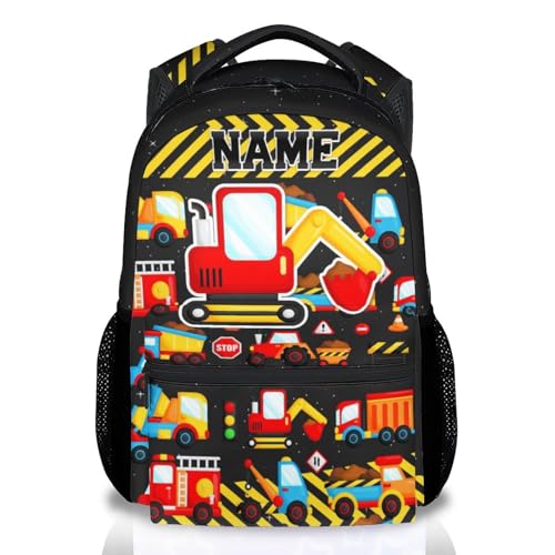 Toddler Boys Backpack Custom Excavator Bookbag for Kids; 17 Inch Personalized Construction Truck School Bag with Reinforced Handles for Kindergarten Preschool Students - color: Black