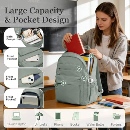 Backpack for College Students Women Men, Aesthetic Backpacks for Middle School, Waterproof Bookbag, Lightweight High School Backpack for Teens Boys Girls(Green) - color: Green