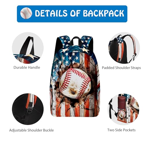 3PCS Backpack for Girls Boys,Teens Flag Baseball Back to School Backpack with Lunch Box Pencil Case, 17 Inch Lightweight Students Backpack 3 in 1 Set for Elementary Middle High School - color: American Flag Baseball