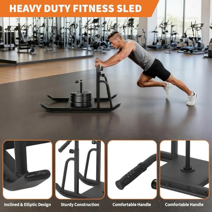 Garvee Weight Sleds, Heavy-Duty Workout Fitness Sled for Training, Push Pull Sled with Adjustable Height Handle, Running Speed, Football, Strength, Fits 1" & 2" Weight Plates, Black