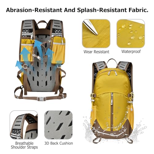25L Hiking Backpack with Hydration Compartment Water Resistant Outdoor Daypack with Rain Cover Breathable Back System for Outdoor Travel Camping Daily Use Yellow - color: Yellow