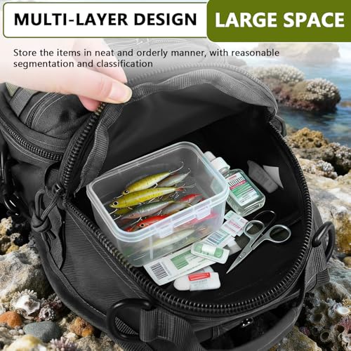 Fishing Backpack Small Fishing Tackle Storage Bag with 3 Methods of Carrying Large Capacity Sling Backpack for Outdoor Hiking Travel Hunting (Black) - color: Black